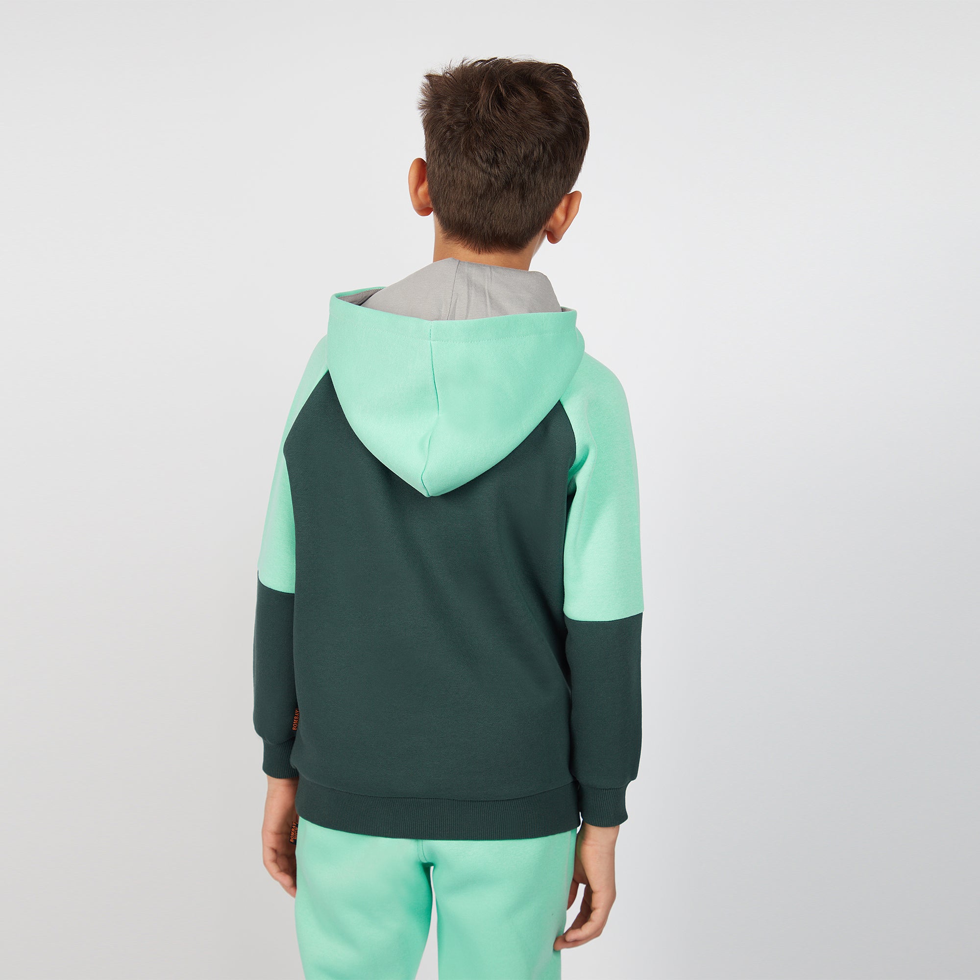 Bombay High Boy's Jungle Green Color Block Knit Zip-up Hoodie