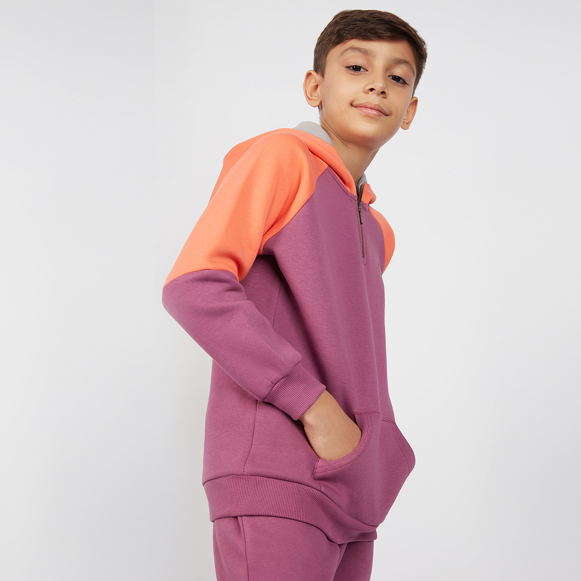 Bombay High Boy's Purple Color Block Knit Zip-up Hoodie