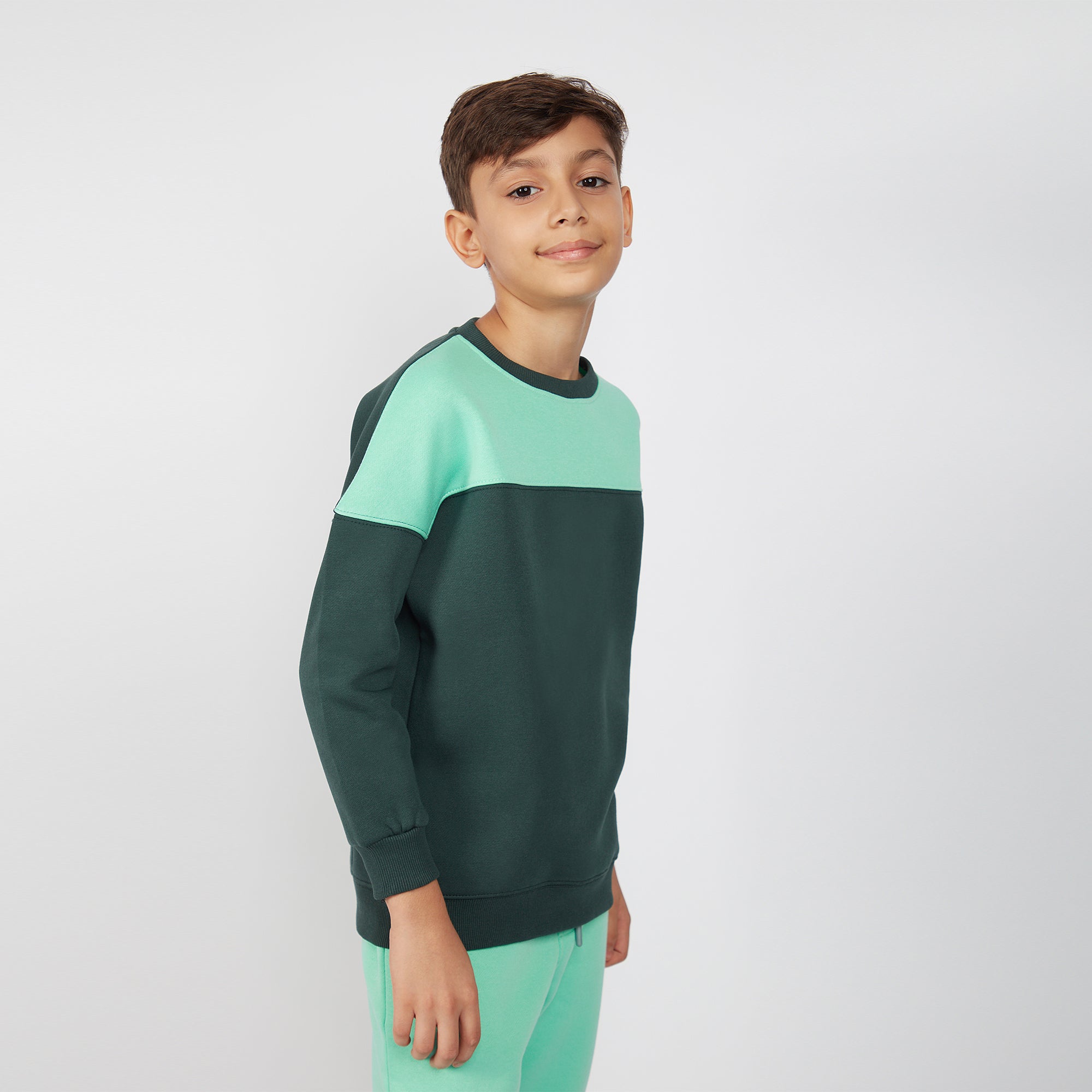 Bombay High Boy's Jungle Green Color Block Knit Sweatshirt