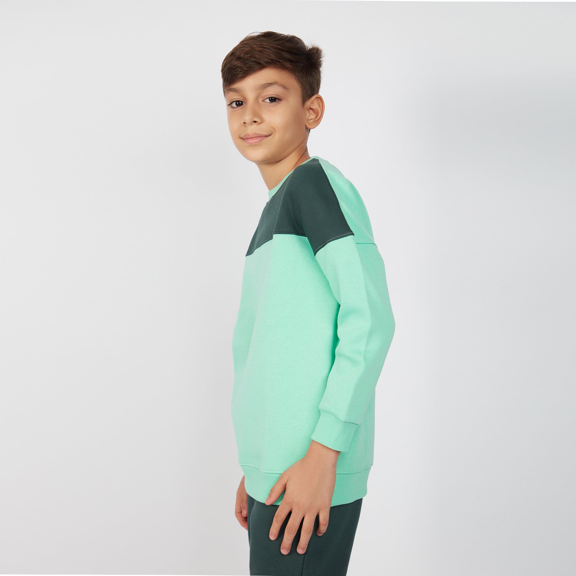 Bombay High Boy's Sea Green Color Block Knit Sweatshirt