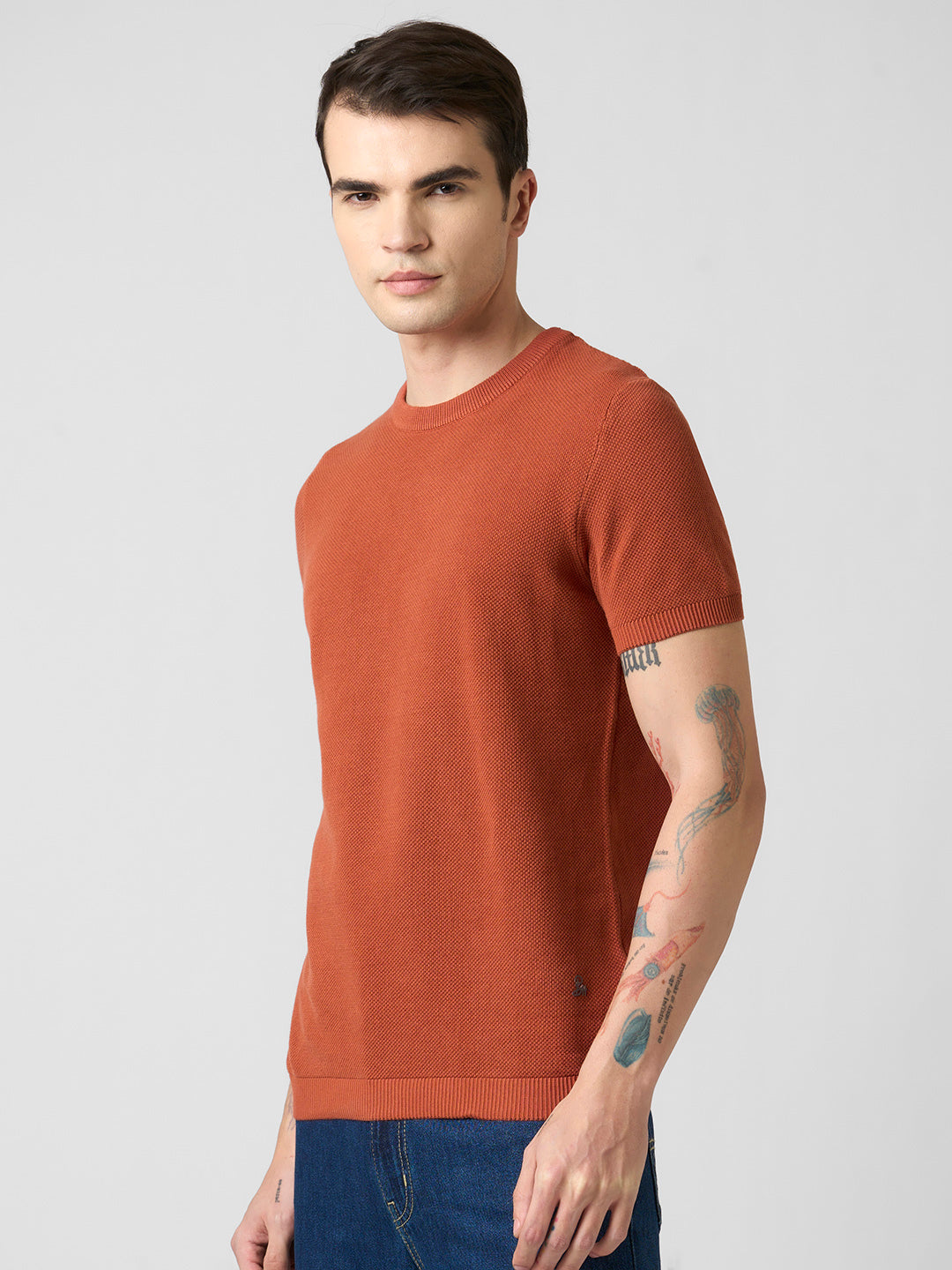 Bombay High Men's Premium Cotton Solid Cinnamon Brown Knit T-Shirt