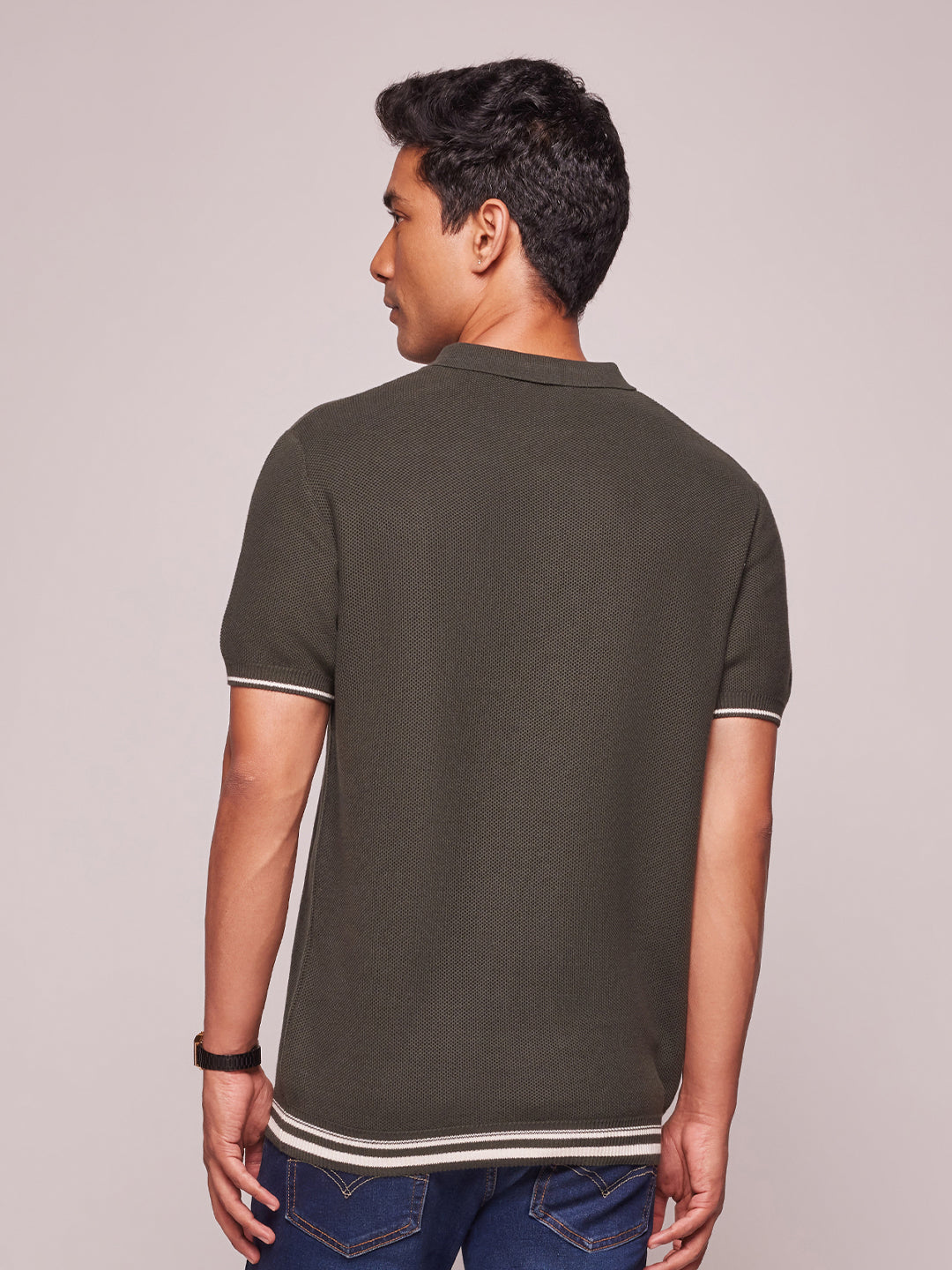 Bombay High Men's Seaweed Green Premium Cotton Knit Polo T-Shirt