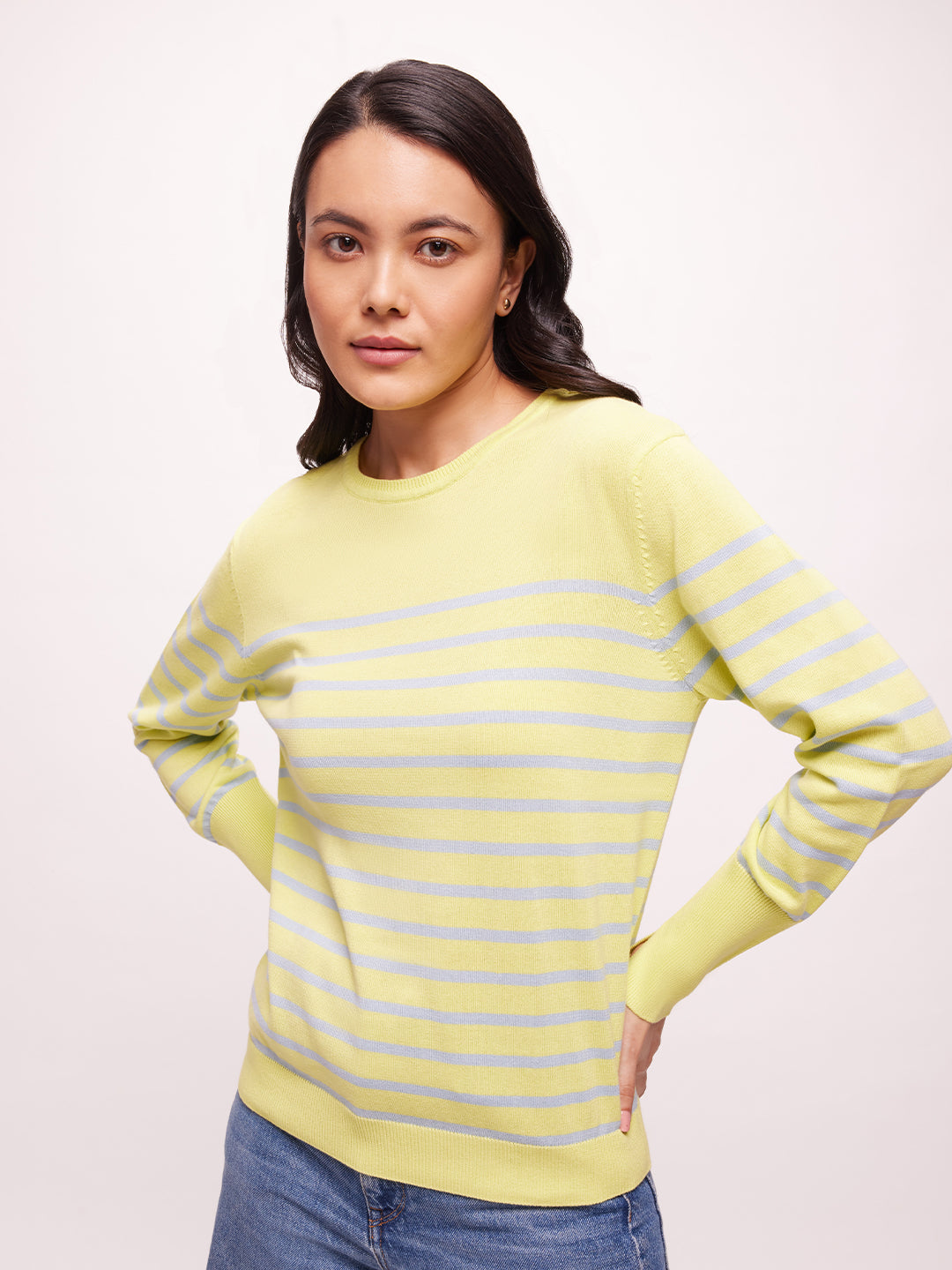 Bombay High Women's Premium Cotton Full Sleeve Striped Knit Pullover