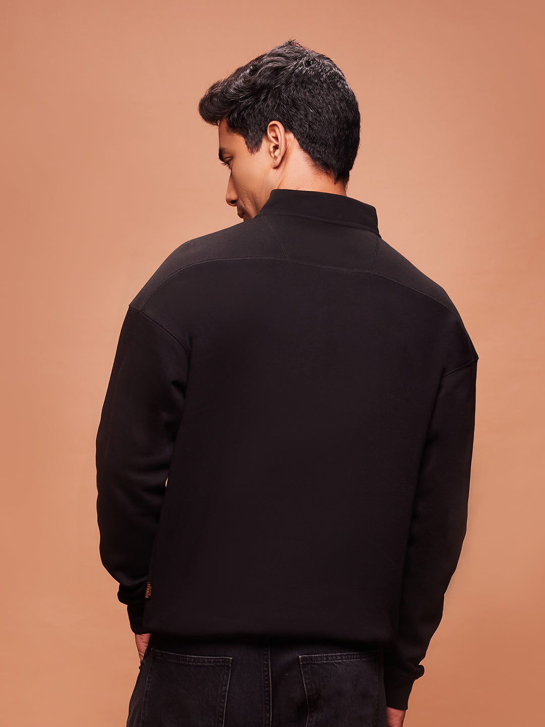 Bombay High Men's Solid Black Half Zip Knit Sweatshirt