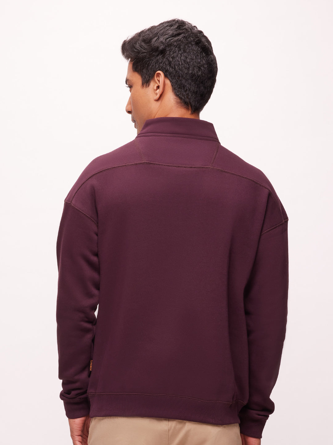 Bombay High Men's Solid Maroon Half Zip Knit Sweatshirt