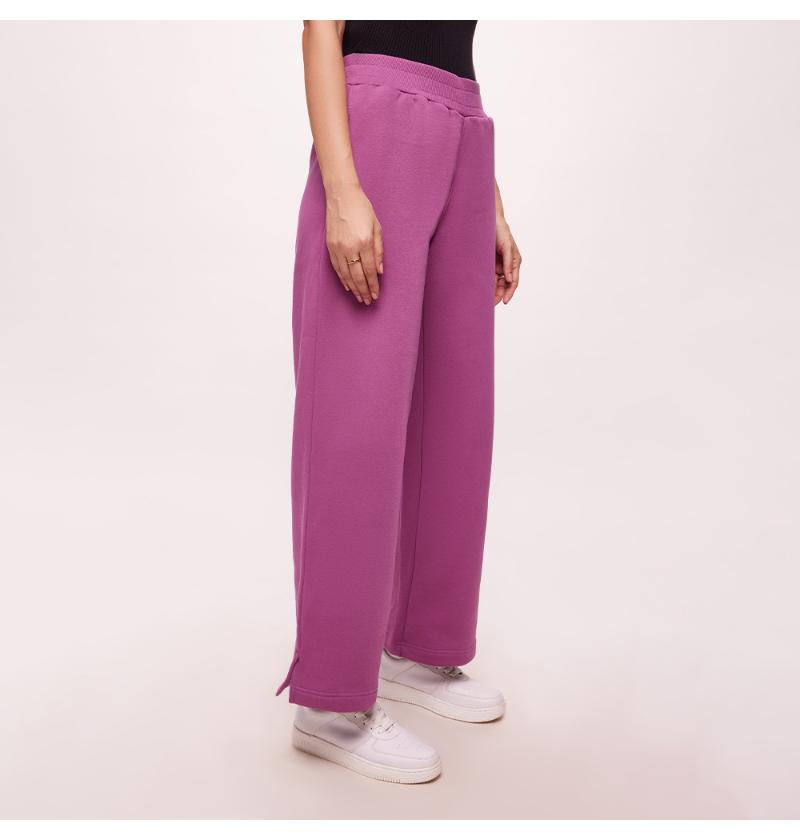 Bombay High Women's Purple Premium Cotton Solid Knit Wide Leg All Day Pants