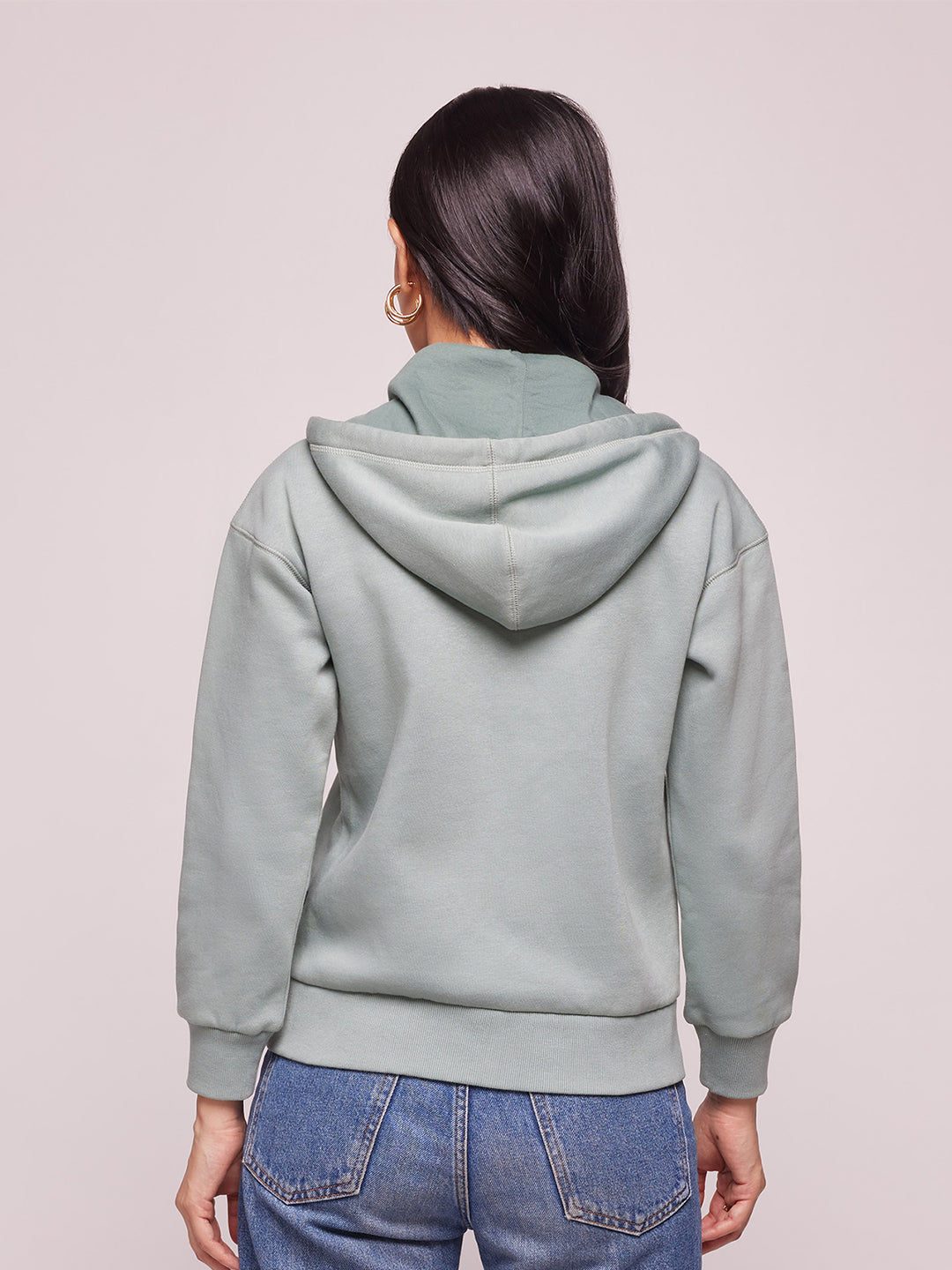 Bombay High Women's Solid Sage Green Knit Hoodie Jacket