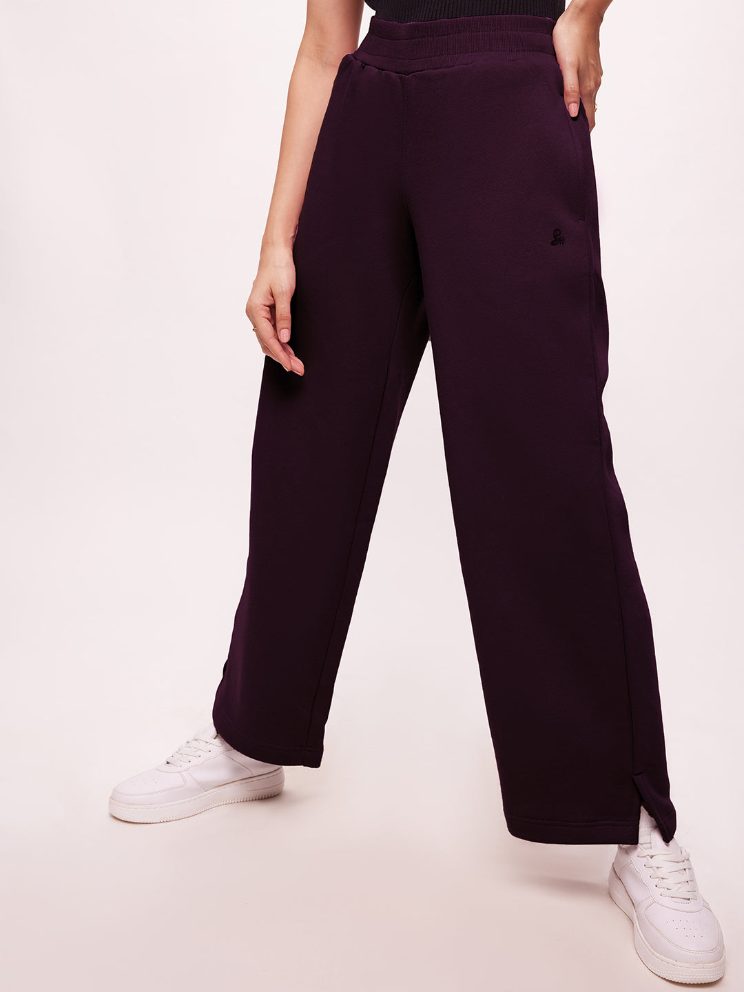 Bombay High Women's Maroon Premium Cotton Solid Knit Wide Leg All Day Pants