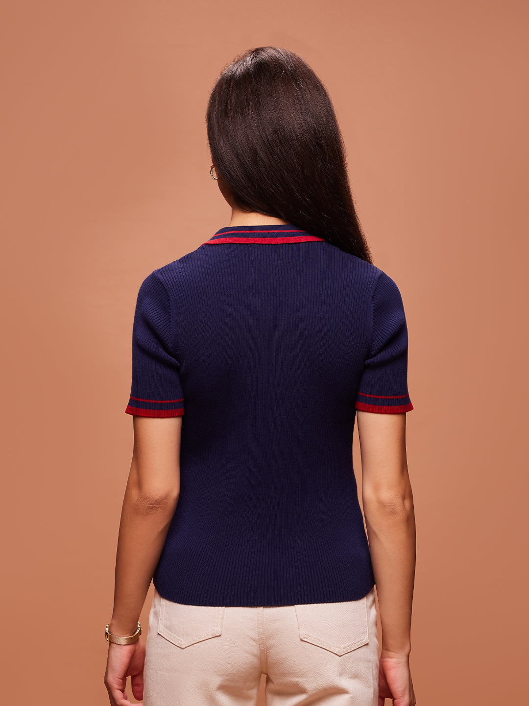 Bombay High Women's Premium Cotton Blend Ribbed Knit Polo T-Shirt