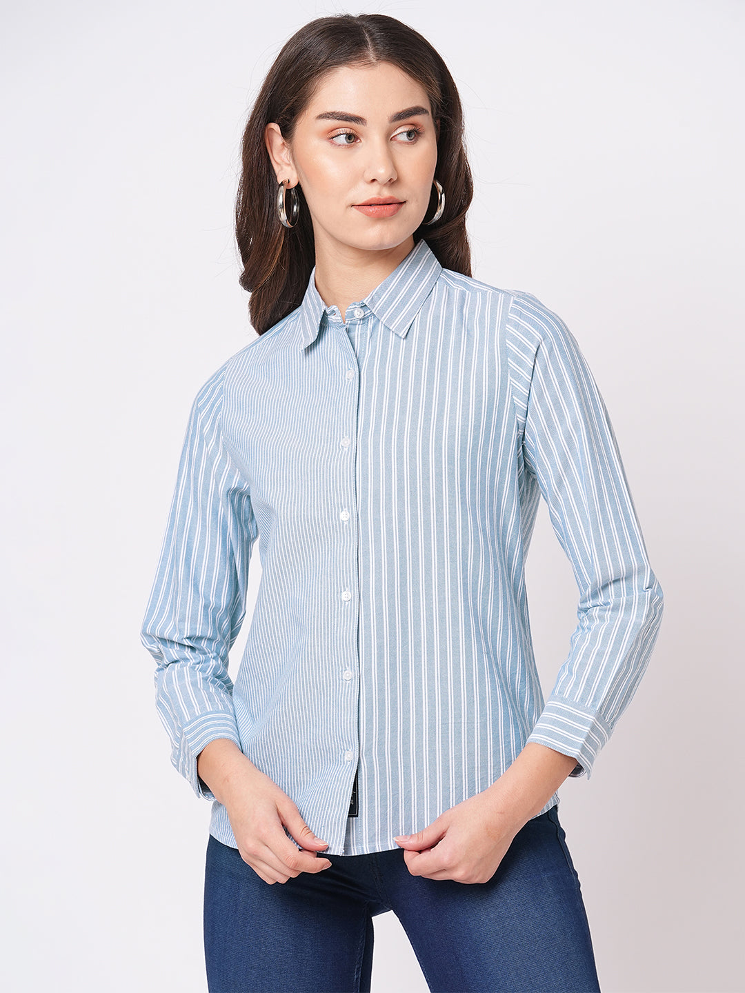 Bombay High Women's Premium Cotton Striped Relaxed Fit Shirt