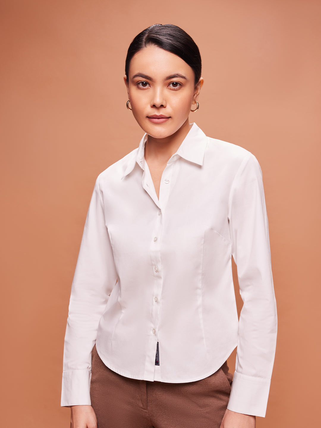 Bombay High Women's Bright White Solid Premium Cotton Slim Fit Shirt