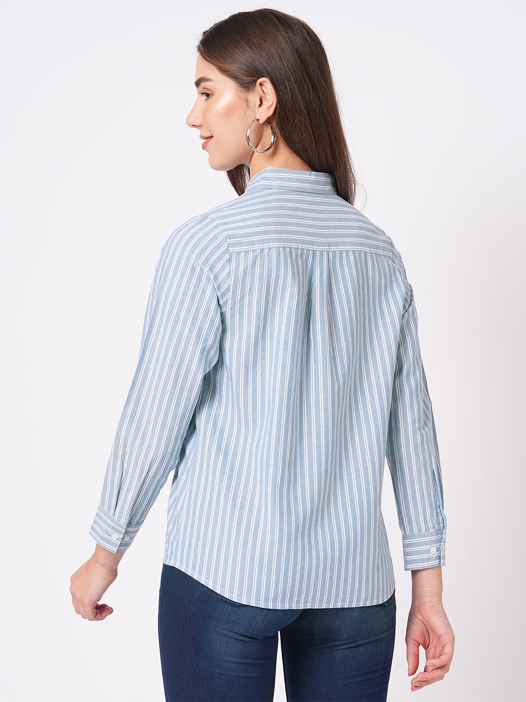 Bombay High Women's Premium Cotton Striped Relaxed Fit Shirt