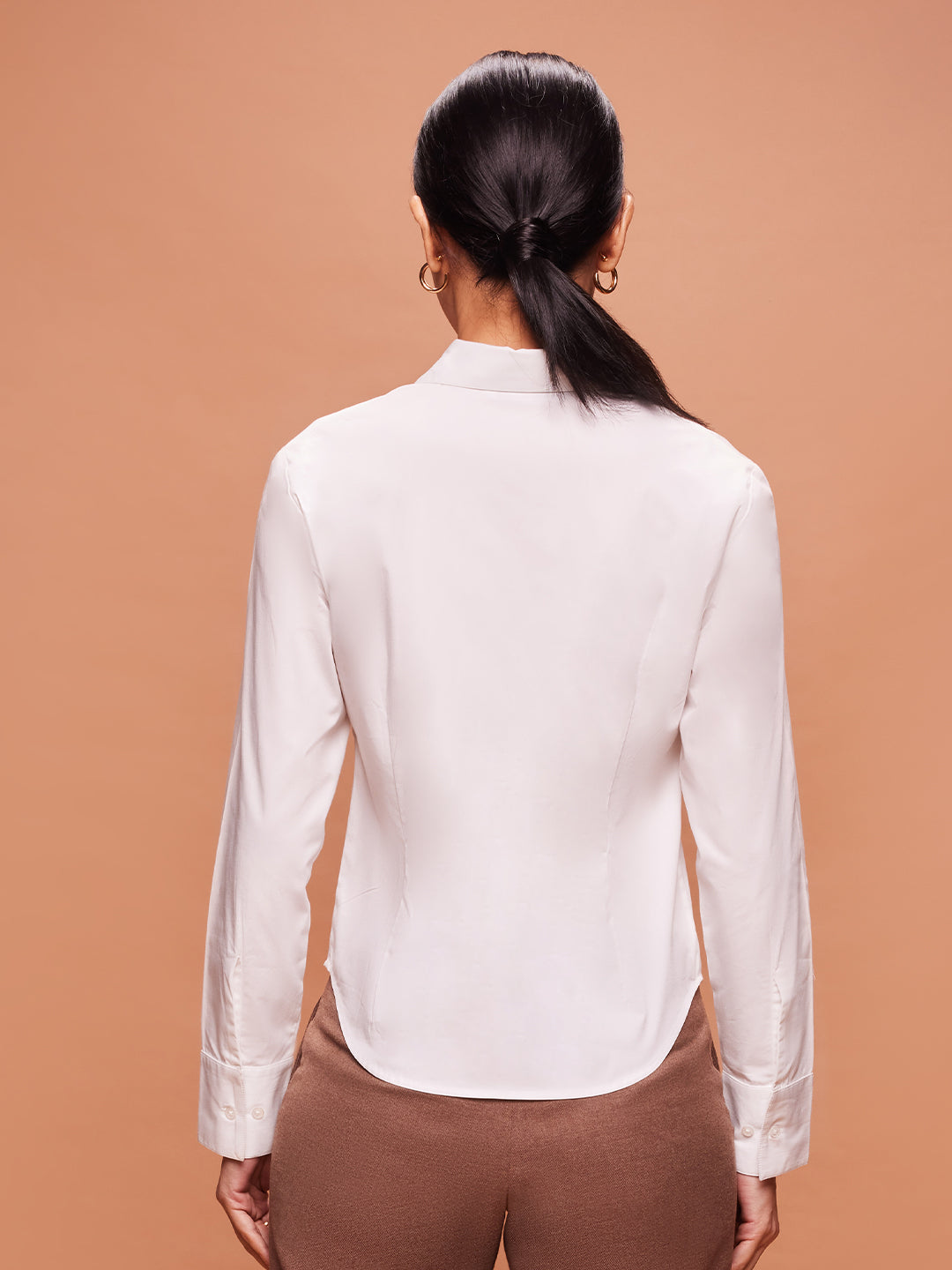 Bombay High Women's Bright White Solid Premium Cotton Slim Fit Shirt