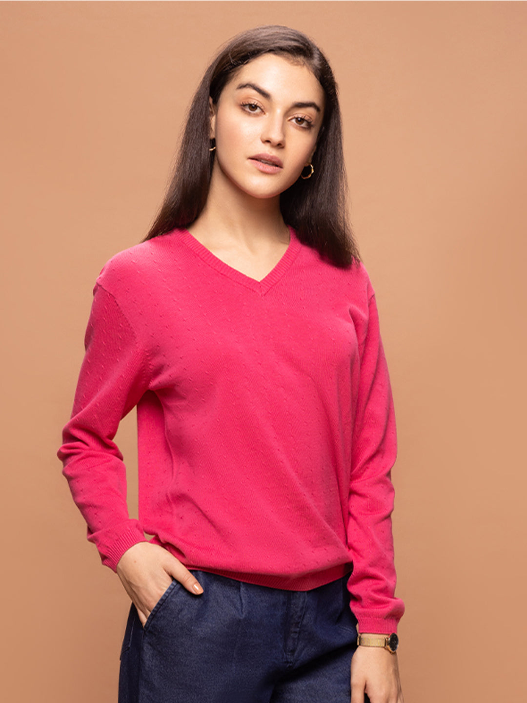 Bombay High Women's Premium Cotton Full Sleeve Dark Pink Pullover