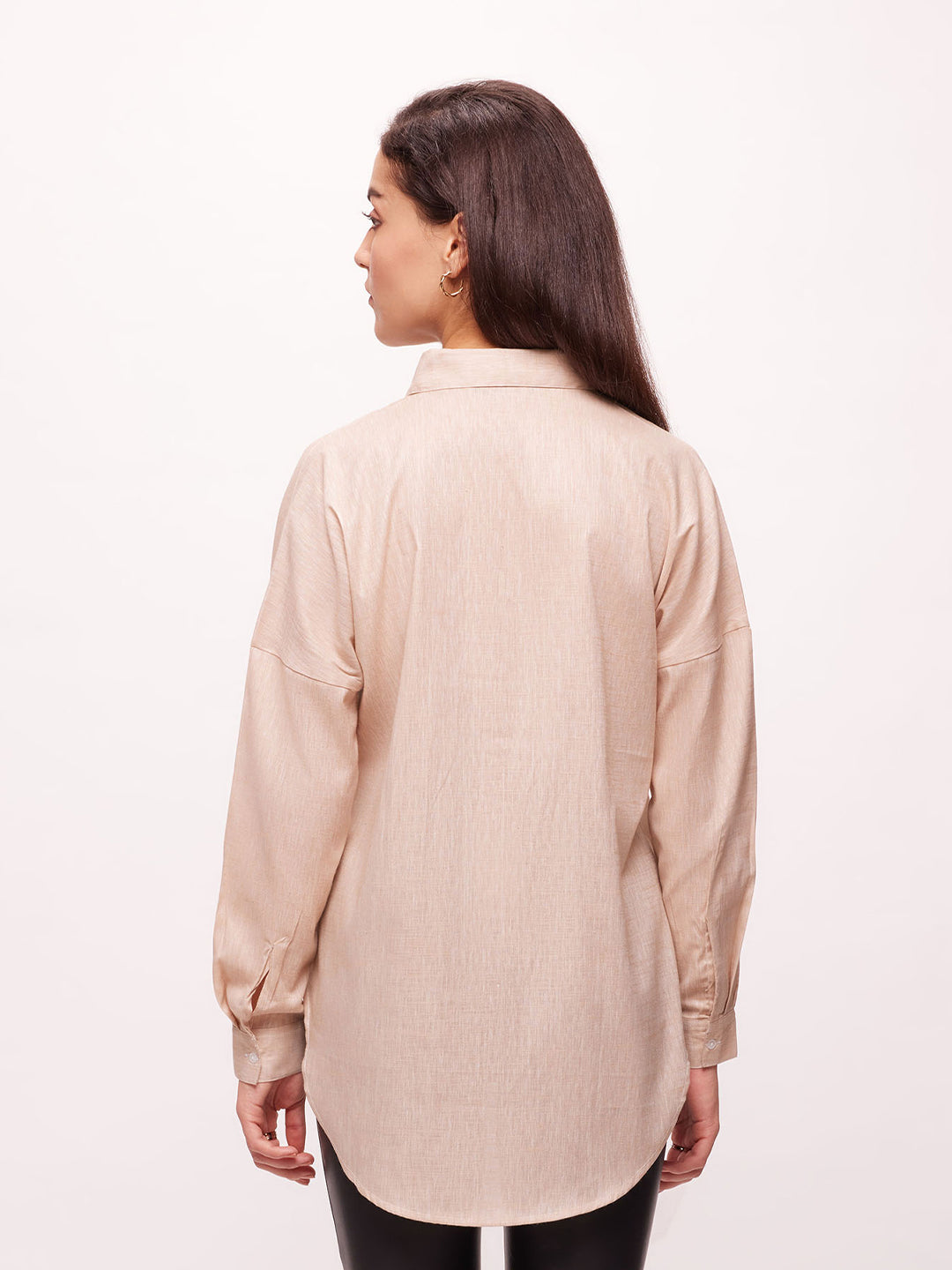 Bombay High Women's Beige Oversized High-Low Hem Solid Shirt