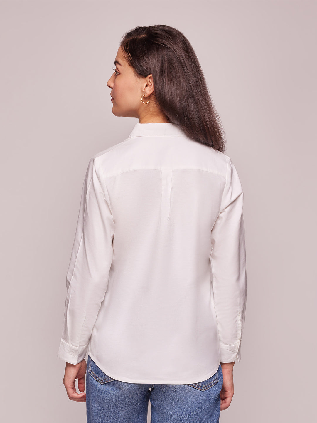 Bombay High Women's Premium Cotton Solid Bright White Oxford Shirt
