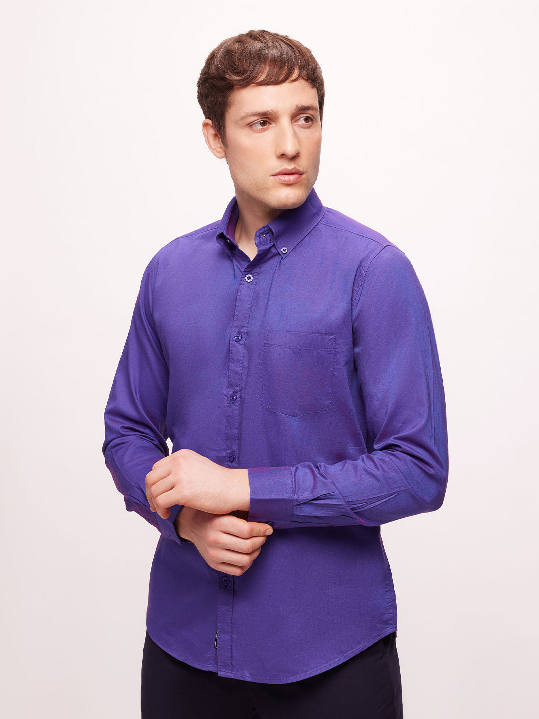Bombay High Men's Violet Indigo Premium Cotton Solid Shirt