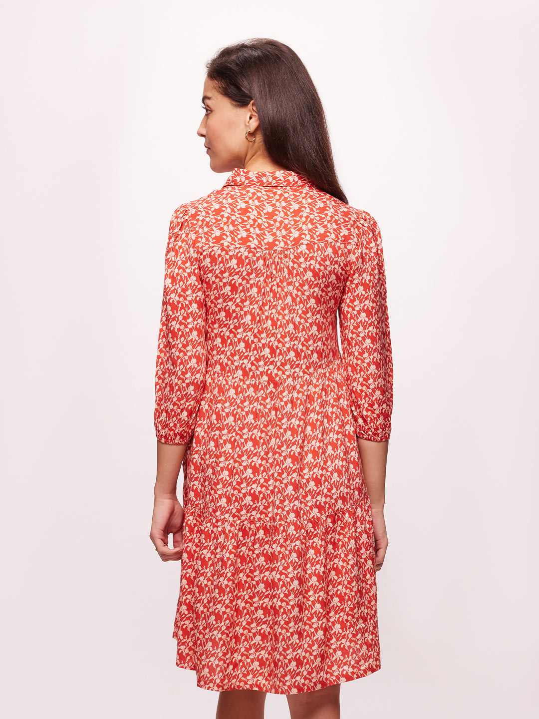 Bombay High Women's Vermilion Orange Floral Print Short Length Tiered Dress